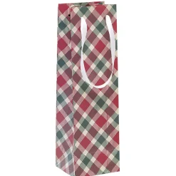 Sac cadeau bouteille rouge motif flocon ou tartan