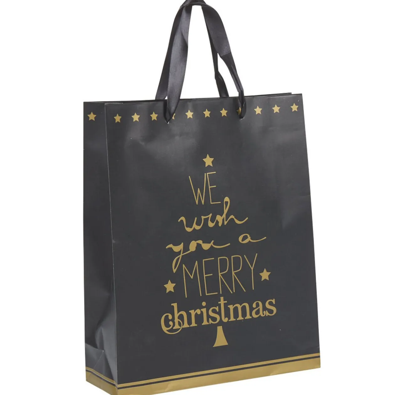 Sac cadeau de Noël noir et doré modèle moyen