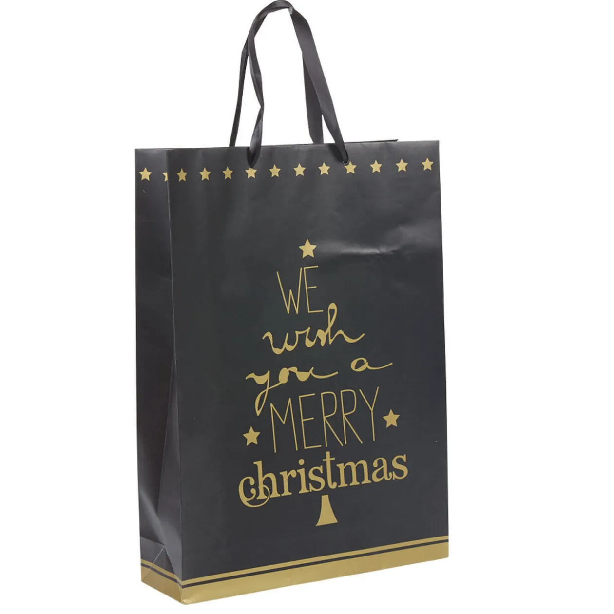 Sac cadeau de Noël noir et doré grand modèle