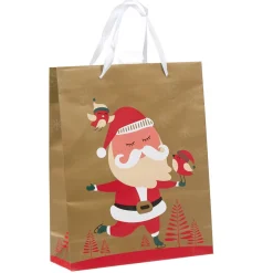 Sac cadeau doré motif Père Noël rouge blanc modèle moyen