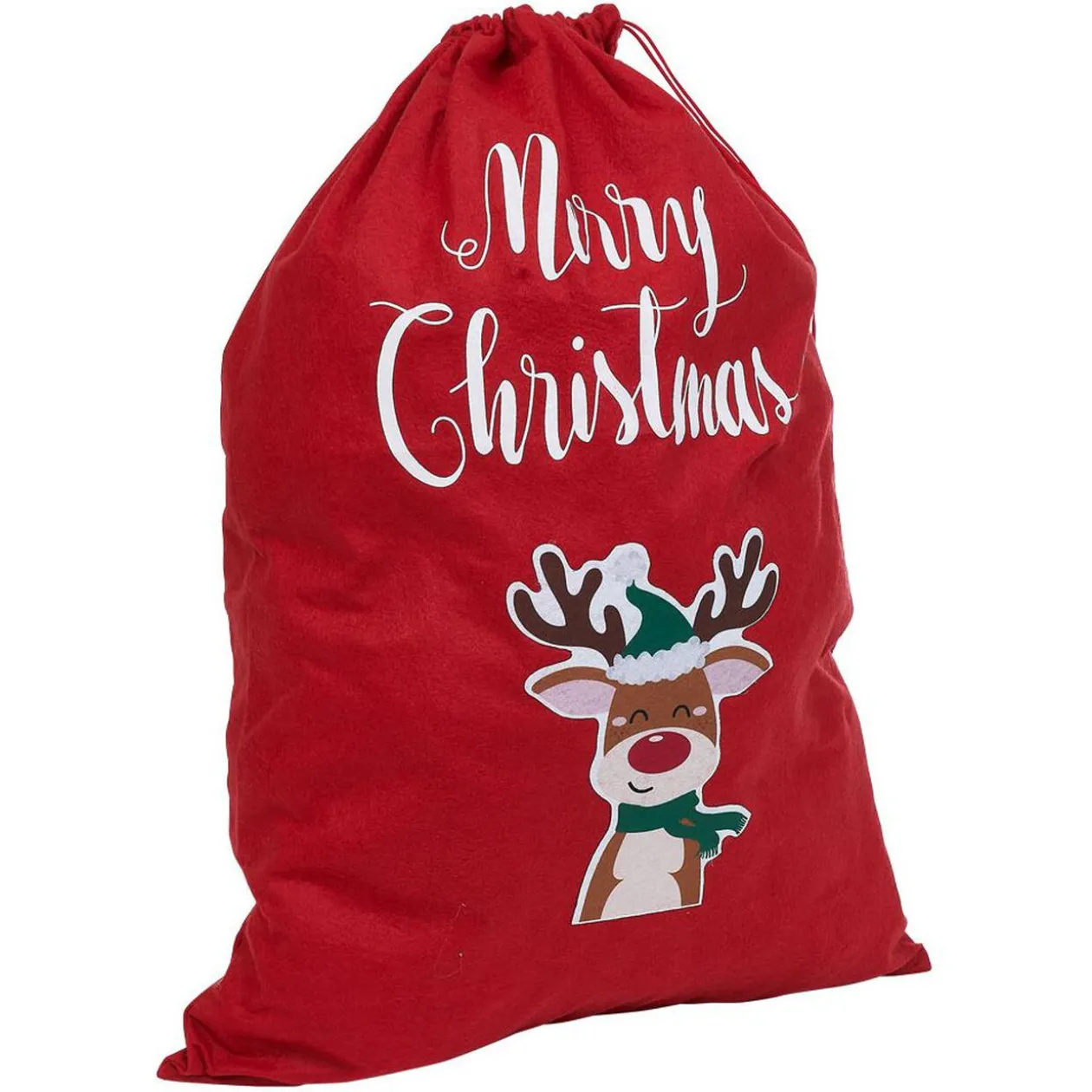 Sac cadeau hotte en feutrine rouge motif Noël