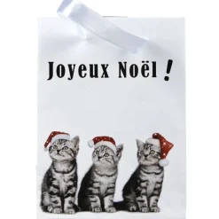 Sac cadeau Joyeux Noël motif chats petit modèle