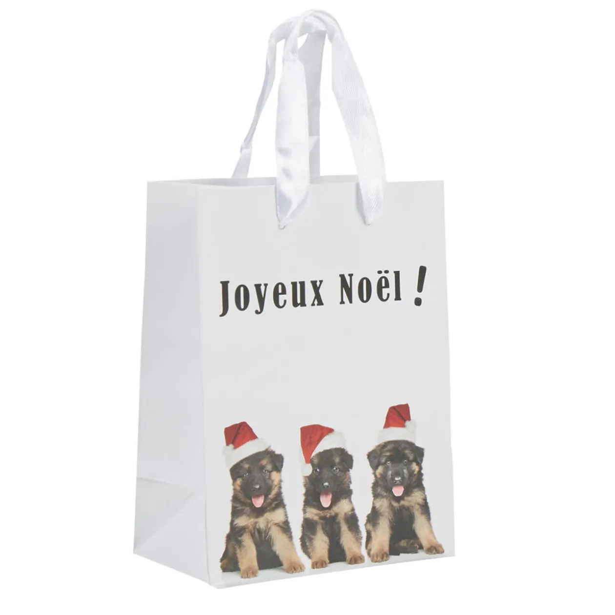 Sac cadeau Joyeux Noël motif chiens petit modèle