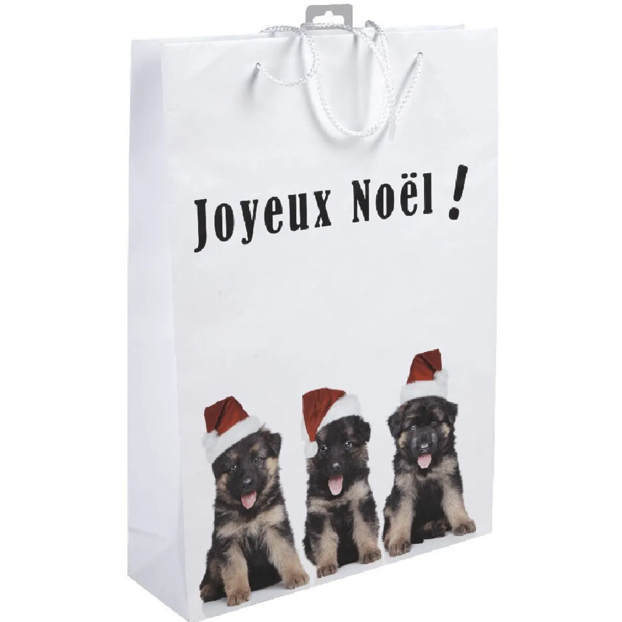 Sac cadeau Joyeux Noël motif chiots grand modèle