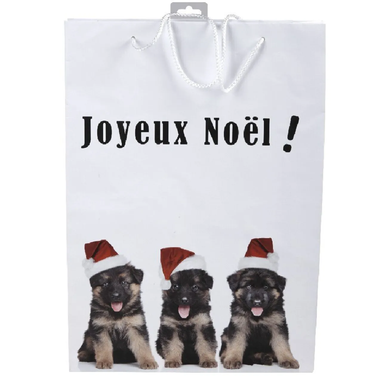 Sac cadeau Joyeux Noël motif chiots grand modèle