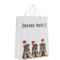 Sac cadeau Joyeux Noël motif chiens modèle moyen