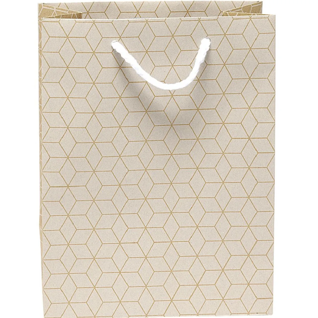 Sac cadeau Kraft blanc motif géométrique taille M