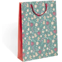 Sac cadeau motif gnome Père Noël ou biscuit pain d'épices - Taille L