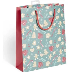 Sac cadeau motif gnome Père Noël ou biscuit pain d'épices - Taille M