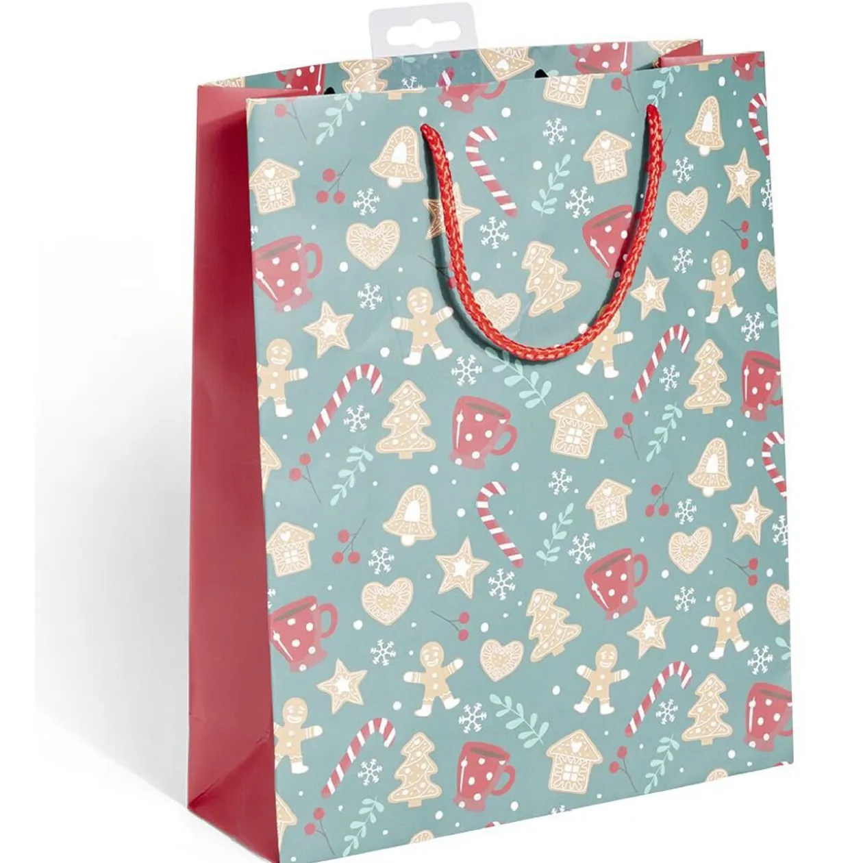 Sac cadeau motif gnome Père Noël ou biscuit pain d'épices - Taille M