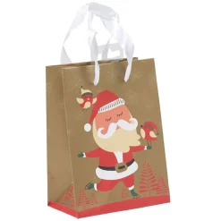 Sac cadeau naturel motif Père Noël rouge blanc petit modèle