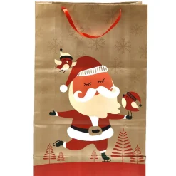 Sac cadeau naturel motif Père Noël rouge blanc XL