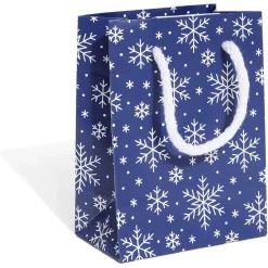 Sac cadeau Noël argenté pailleté ou bleu motif flocon -Taille S