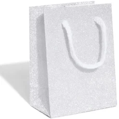 Sac cadeau Noël argenté pailleté ou bleu motif flocon -Taille S