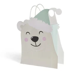 Sac cadeau Noël en papier forme tête ours blanc 25,5xH31,5cm