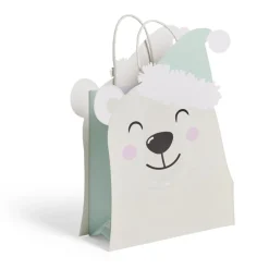Sac cadeau Noël en papier forme tête ours blanc 25,5xH31,5cm