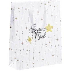Sac cadeau Noël imprimé doré L26x32 cm