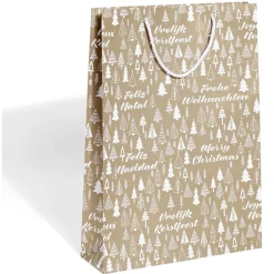 Sac cadeau Noël motif sapin ou uni doré pailleté - Taille L