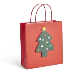 Sac cadeau Noël rouge motif sapin 24xH25cm