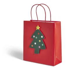 Sac cadeau Noël rouge motif sapin 24xH25cm