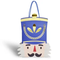 Sac cadeau Noël tête soldat Casse-Noisette bleu et doré 24,5xH31,5cm