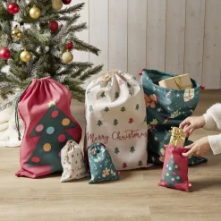 Sac cadeau tissu réutilisable 15x20cm - 3 modèles