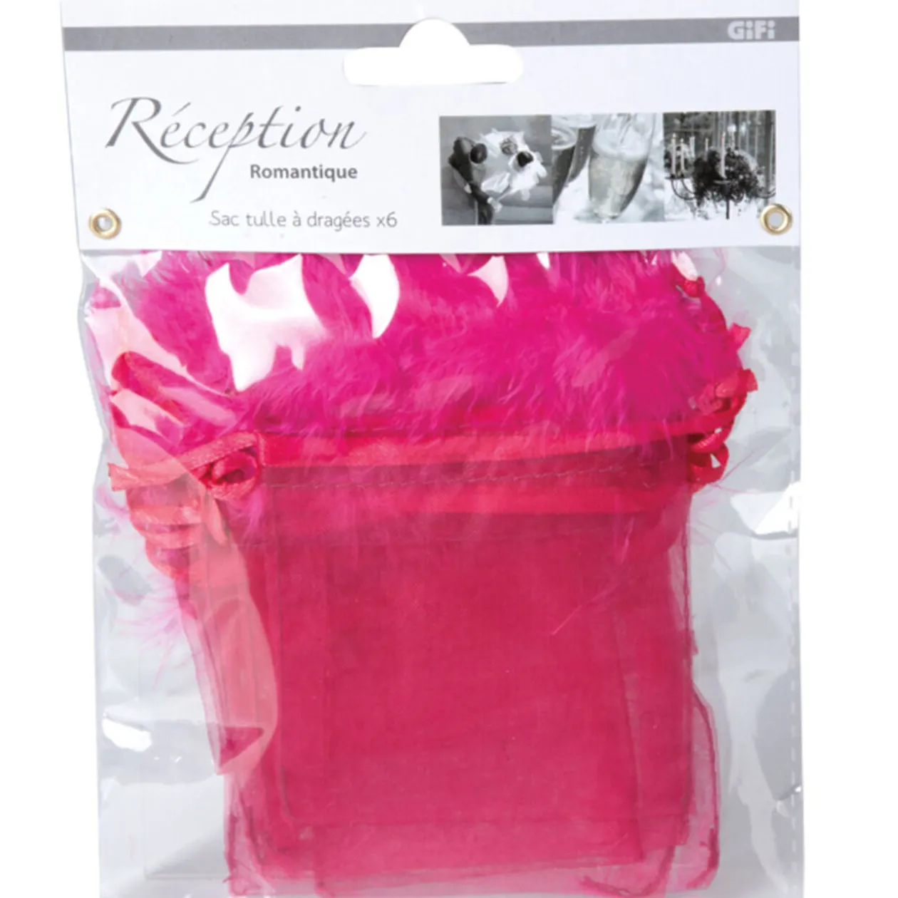 Sac rose fuchsia à dragées x6