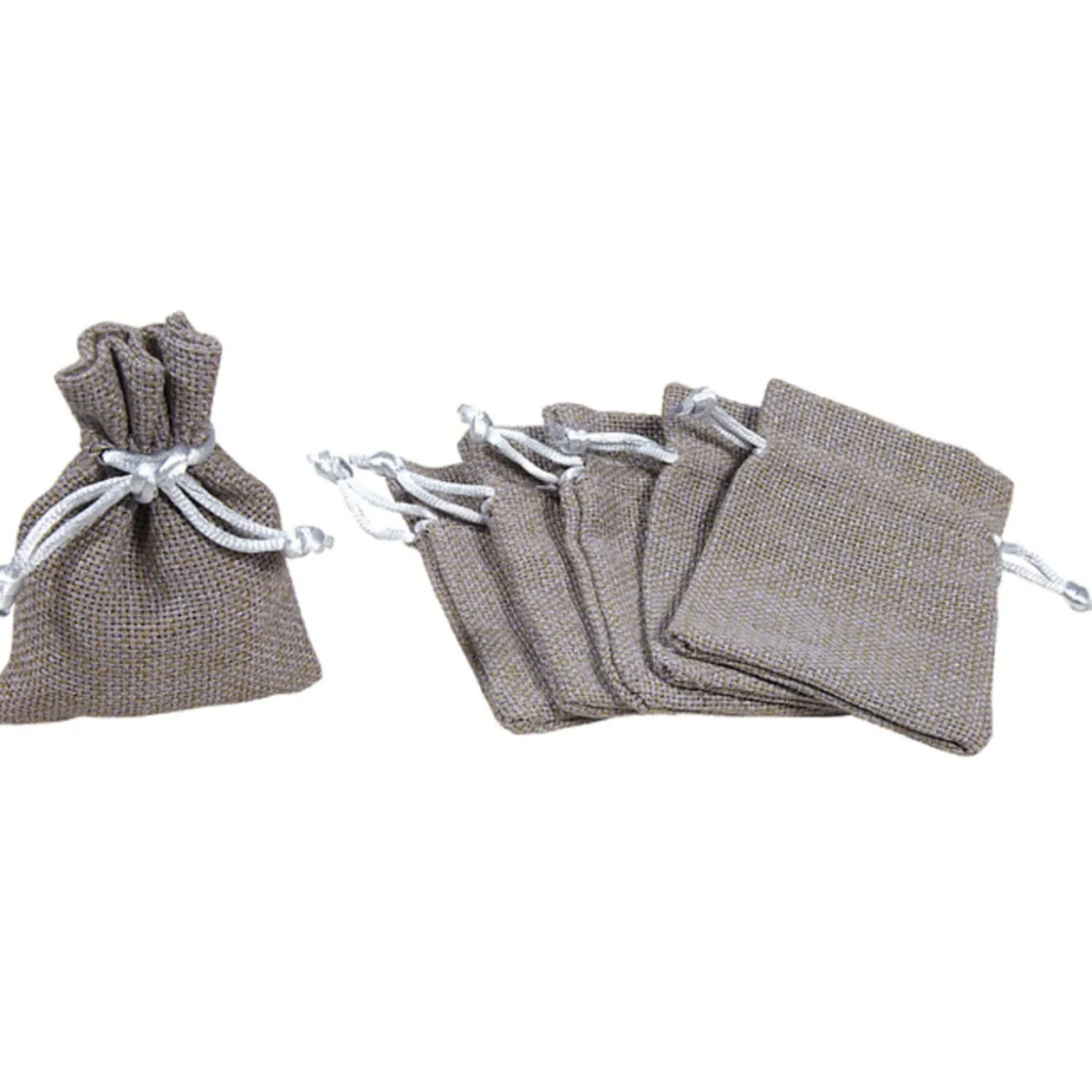 Sac toile de jute chocolat pour dragées x6