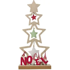 Sapin à poser en bois décor traditionnel NOEL étoile et gnome H26 cm