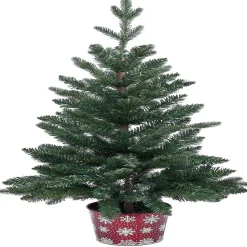 Sapin artificiel pot métal motif flocon rouge et blanc 258 branches Ø55xH100cm