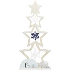 Sapin bois à poser décor flocons banquise bleu et blanc H75cm