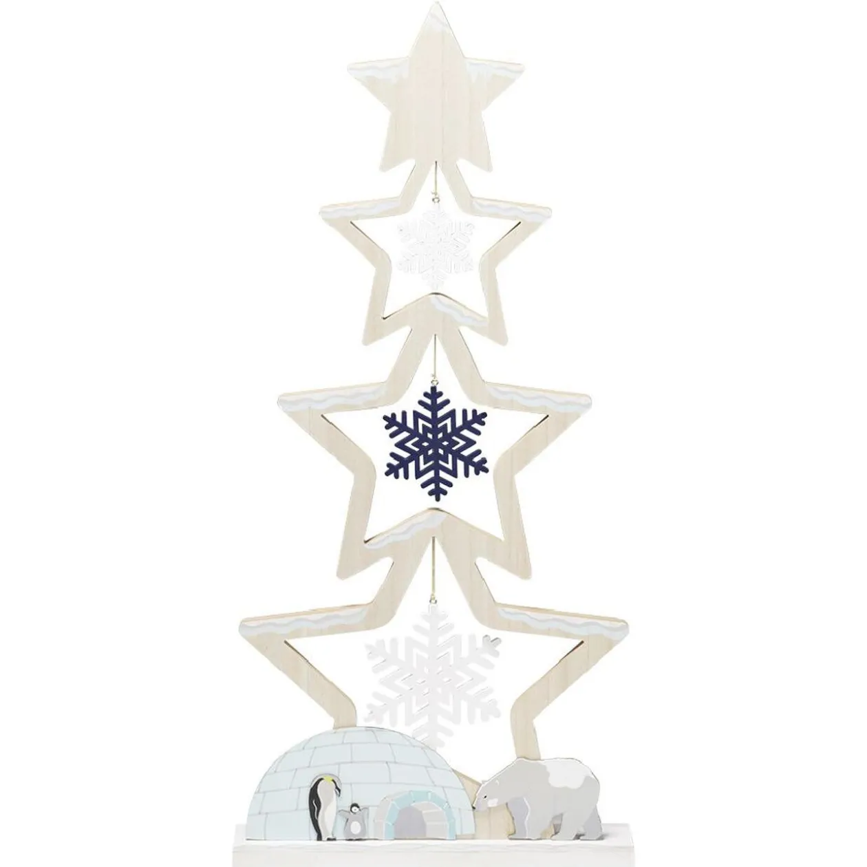 Sapin bois à poser décor flocons banquise bleu et blanc H75cm