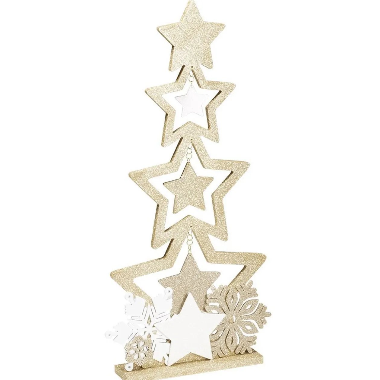 Sapin bois à poser décor étoiles doré pailleté H75cm