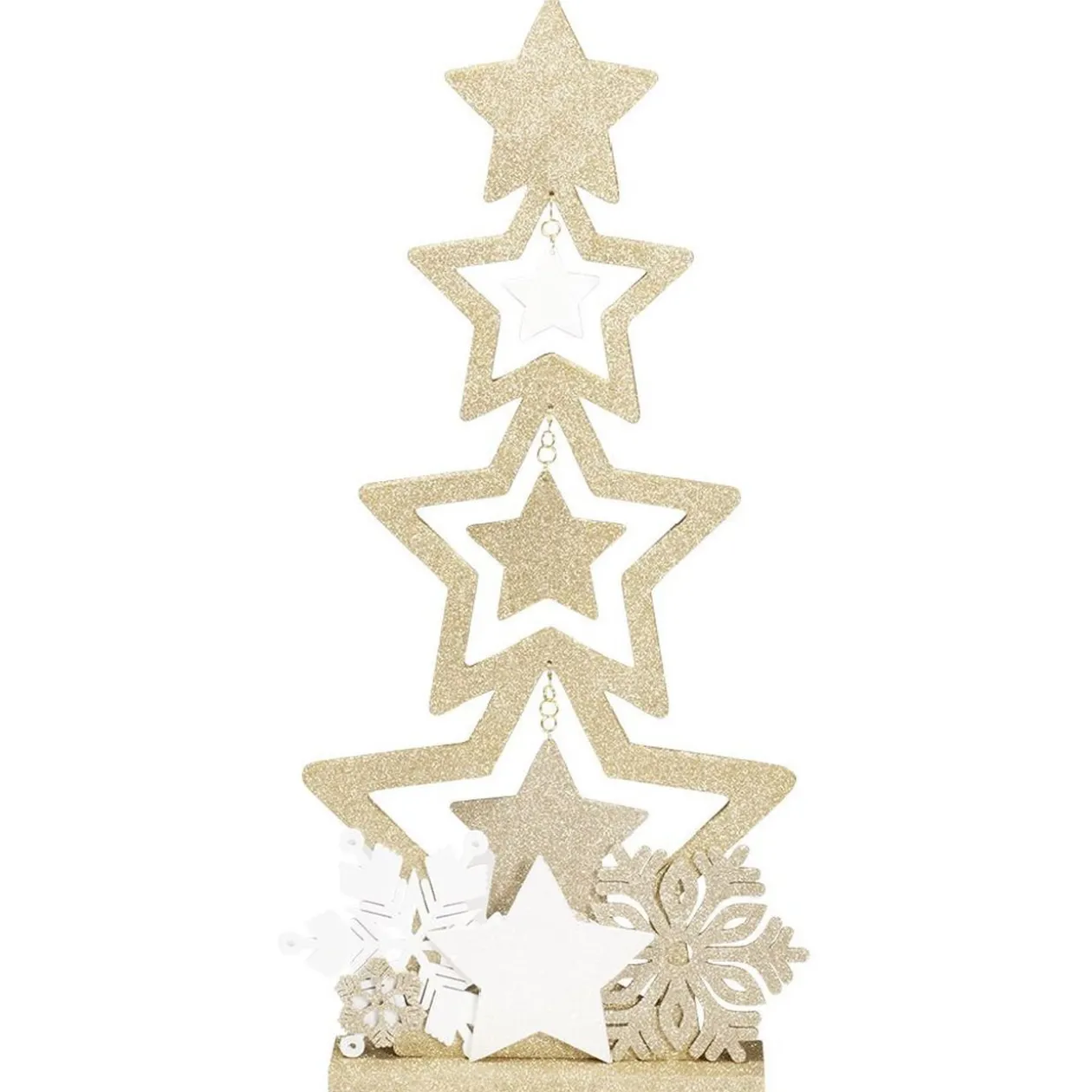 Sapin bois à poser décor étoiles doré pailleté H75cm