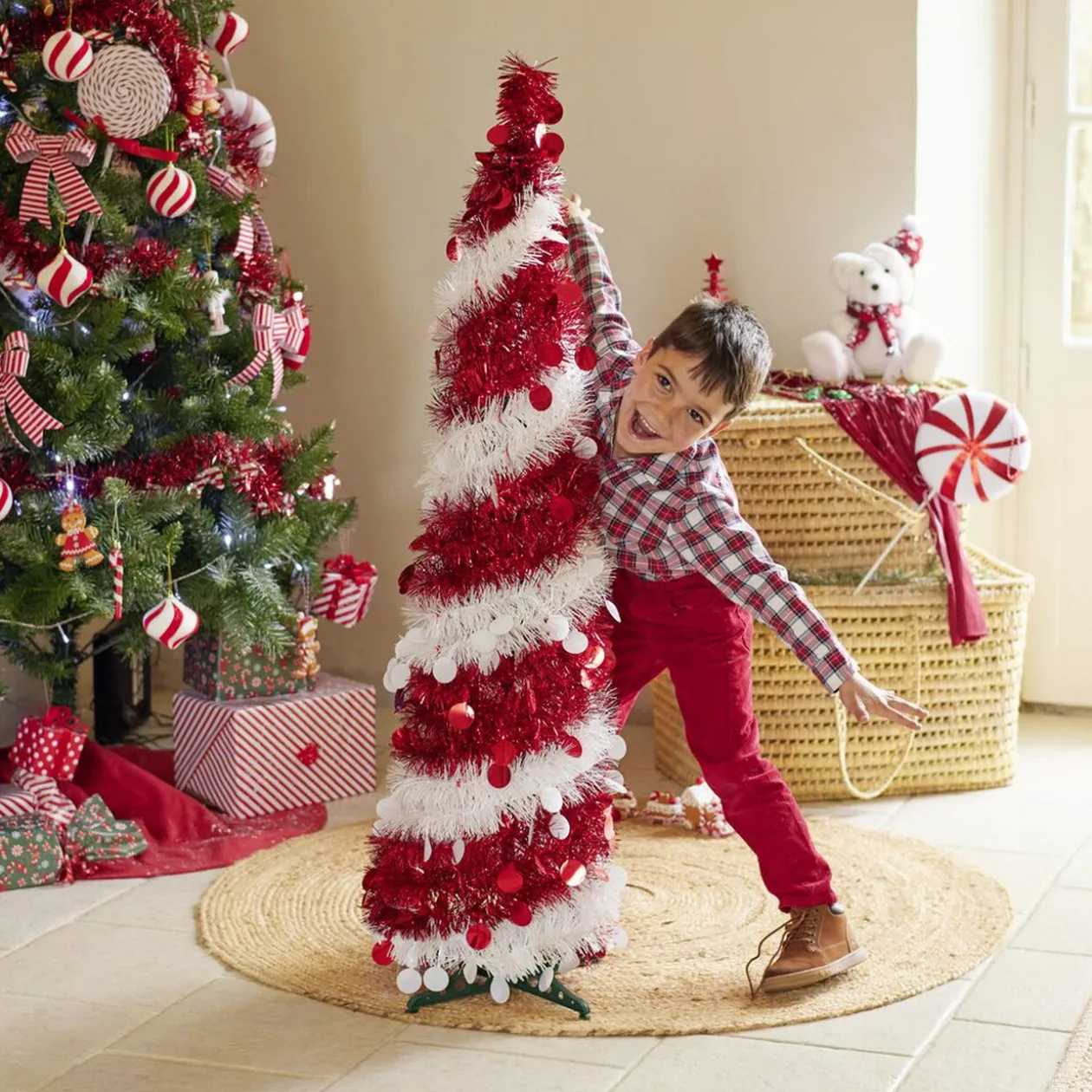 Sapin de Noël artificiel POP UP rouge et blanc Ø30xH120cm