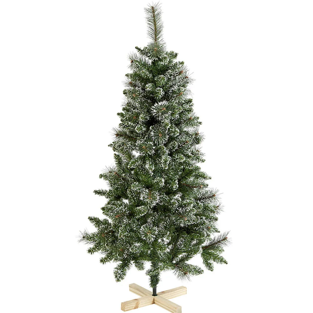 Sapin de noël effet enneigé avec pied en bois h 150 cm