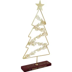 Sapin de Noël sur socle Merry Christmas à poser métal doré 35x10xH75cm