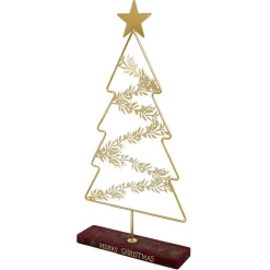 Sapin de Noël sur socle Merry Christmas à poser métal doré 35x10xH75cm