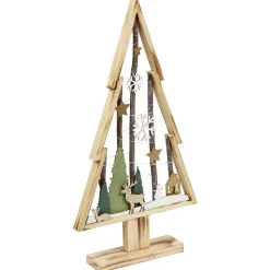 Sapin lumineux à poser en bois déco Noël naturel et blanc