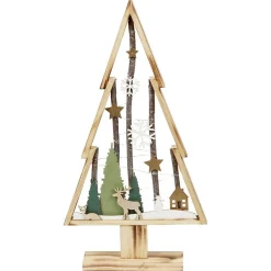 Sapin lumineux à poser en bois déco Noël naturel et blanc