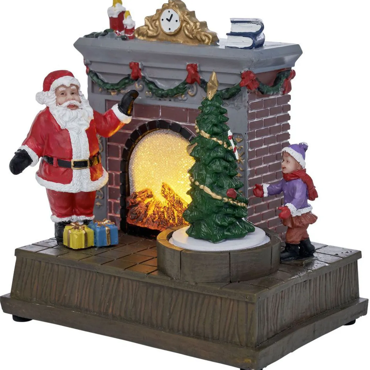 Scène de Noël lumineuse 1LED Père Noël devant cheminée 15,5x11xH16,5cm
