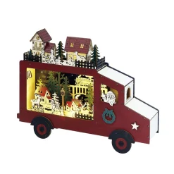 Scène lumineuse Bus de Noël en bois 24LED blanc chaud 32x7,2xH24cm