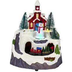 Scène village de Noël lumineuse avec train animé