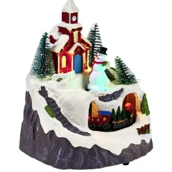 Scène village de Noël lumineuse avec train animé