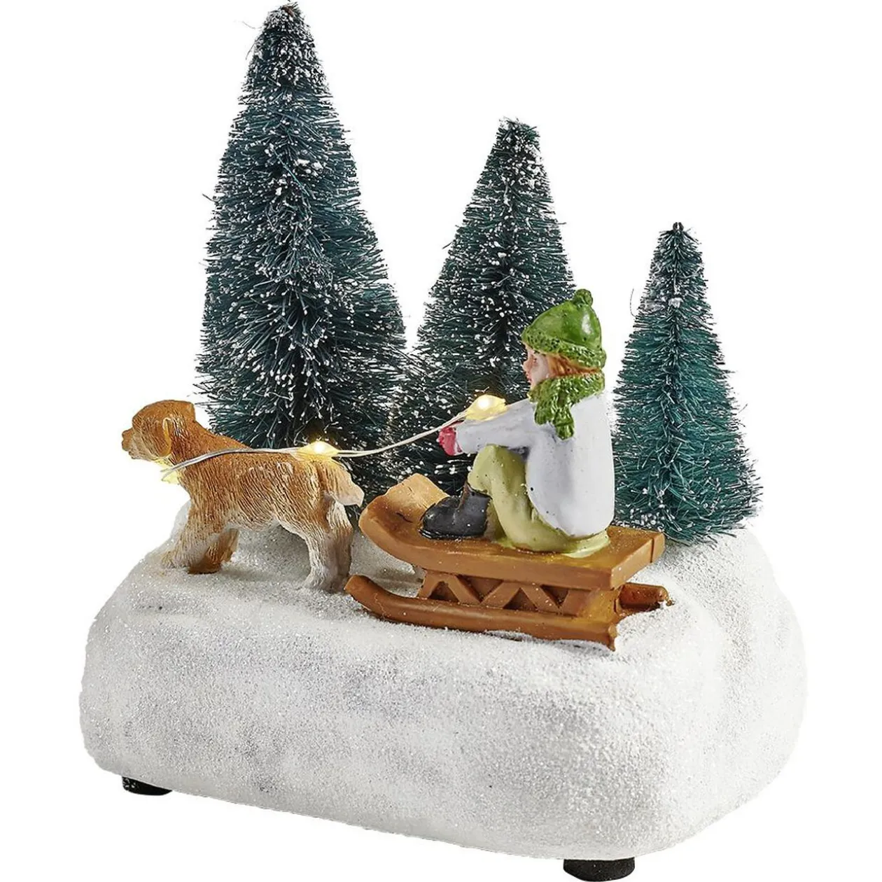 Scénette lumineuse enfant sur traineau Village de Noël