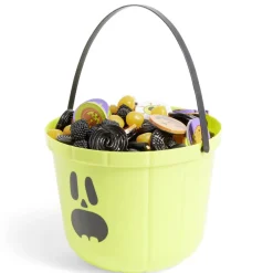 Seau à bonbons Halloween imprimé citrouille blanc et noir