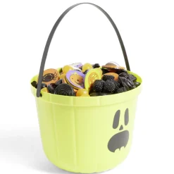 Seau à bonbons Halloween imprimé citrouille blanc et noir