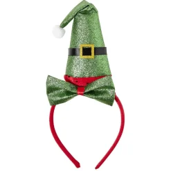 Serre tête avec noeud et chapeau Père Noël vert pailleté