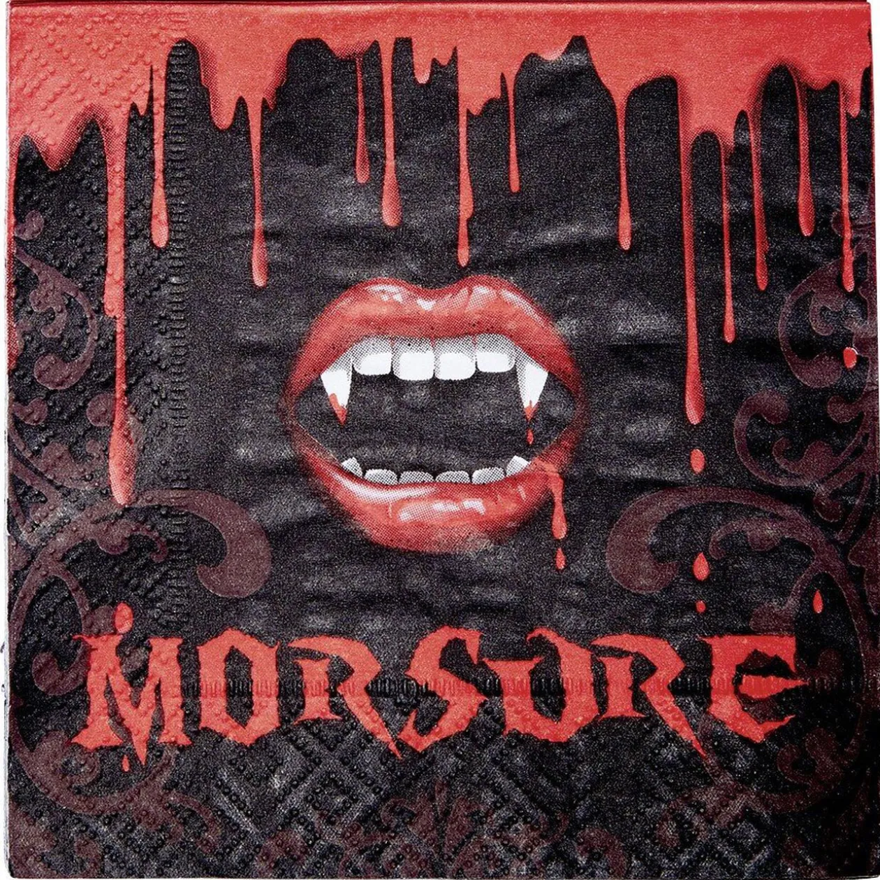 Serviette carrée en papier Halloween déco morsure noir et rouge x20