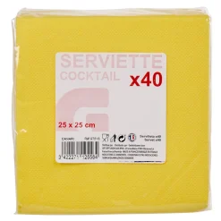 Serviette cocktail jetable 2 plis jaune canari x40